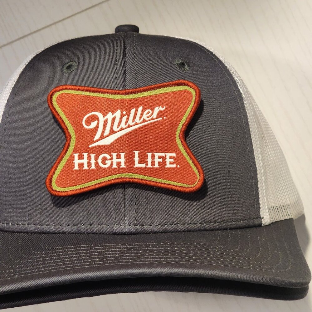 Miller High Life Patched Charcoal/White Mesh Low Profile Snapback Trucker Hat